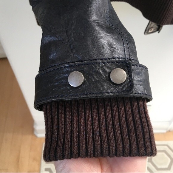 Punto Navy Leather Bomber Motto Jacket US 4 - Picture 15 of 16